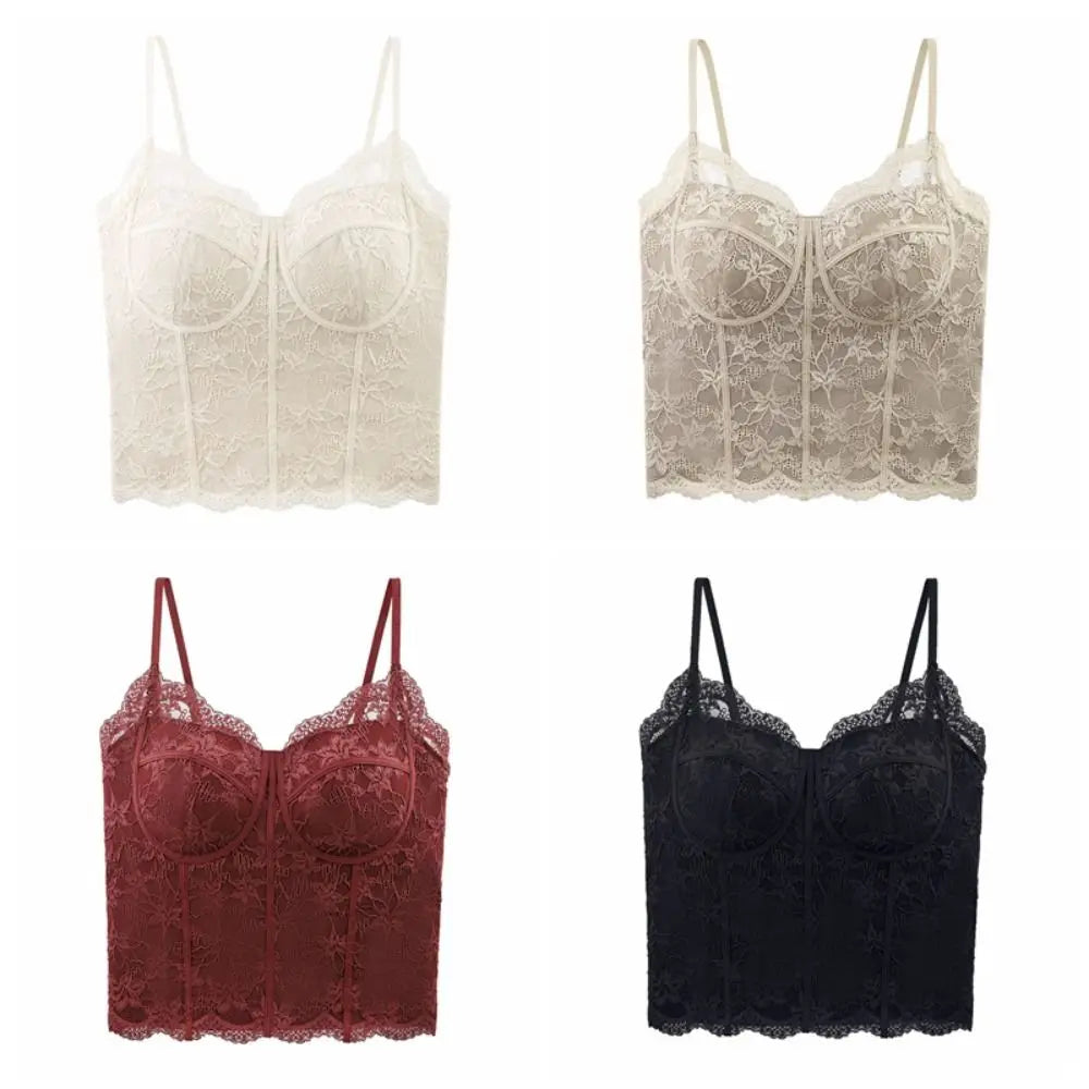 Mesh Flower Lace Crop Camisole Top with Pads | Summer Vest Lace Crop Camisole PLUSH