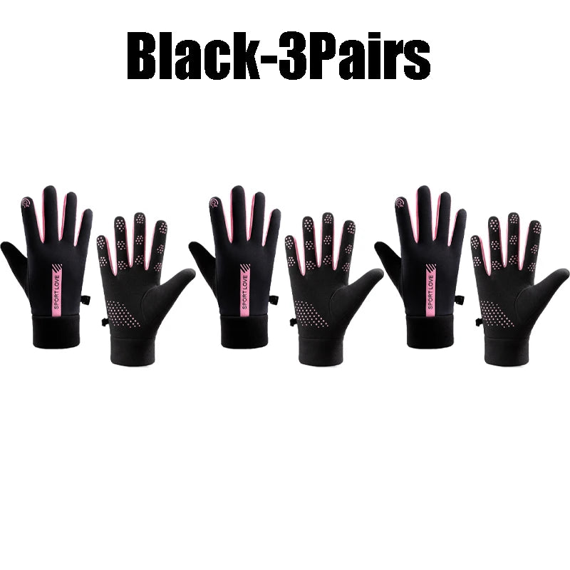 Waterproof Touchscreen Winter Gloves – Unisex Anti-Slip Winter Sports Gloves PLUSH Black-3Pairs