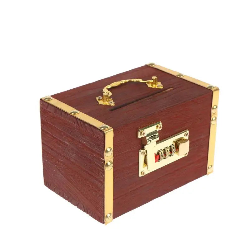Wooden 3-Digit Combination Lock Piggy Bank | Treasure Money Box Piggy Bank PLUSH Brown