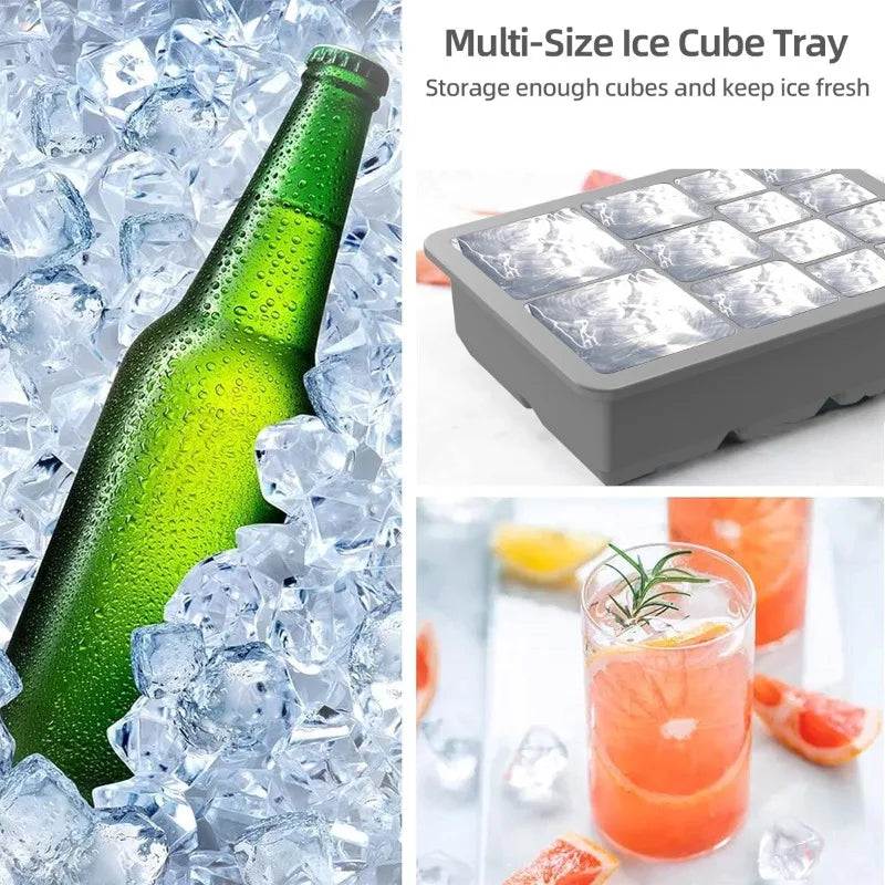 Silicone Ice Tray Mold with Lid – 3 Sizes DIY Ice Cubes Silicone Ice Tray PLUSH