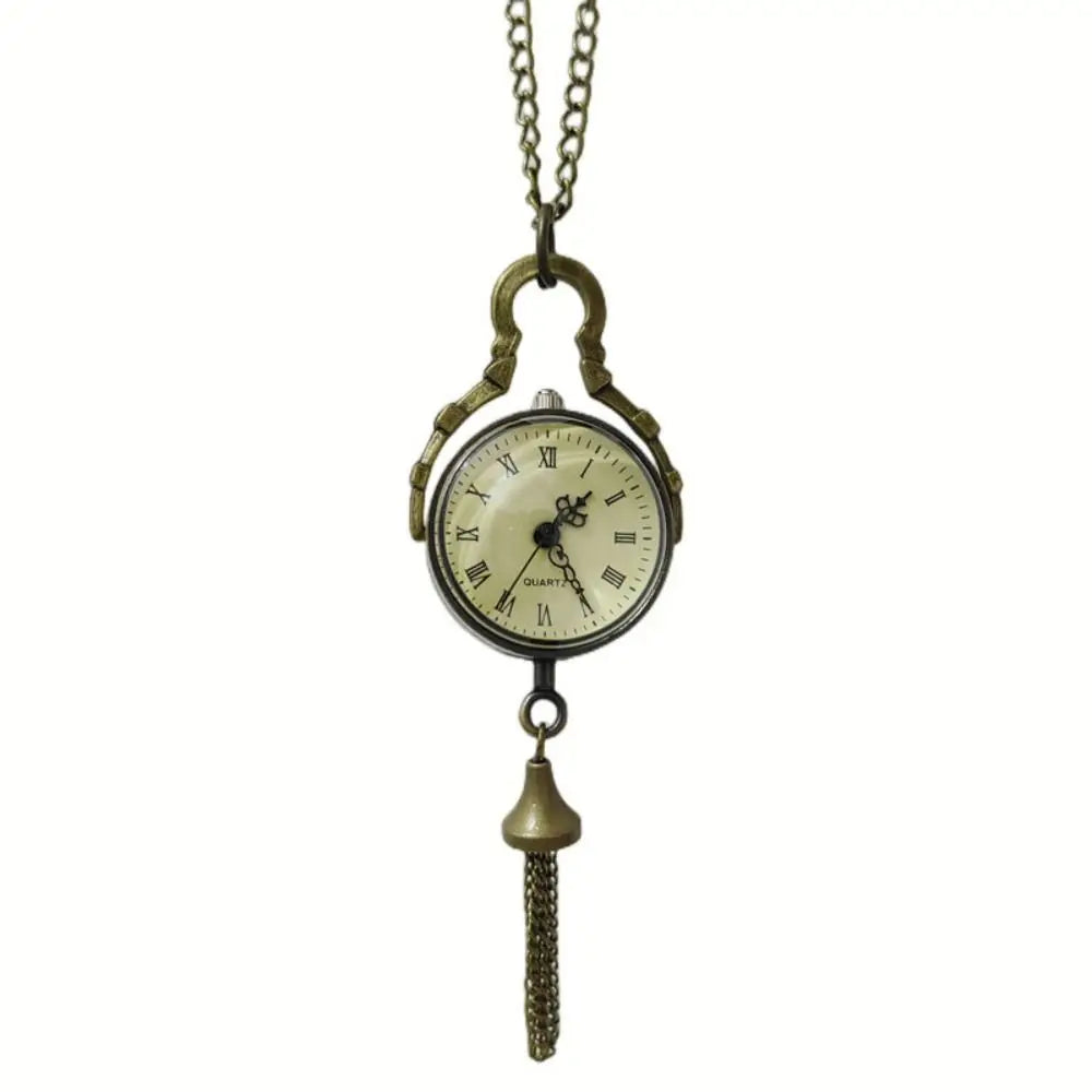 Vintage Bronze Ball Transparent Pocket Watch Quartz Tassel Necklace Pocket Watch Necklace PLUSH