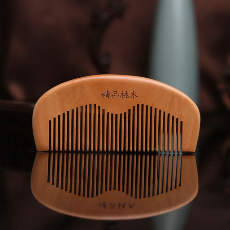Natural Peach Wood Engraved Massage Comb – Anti-Static Hair Wooden Hair Comb PLUSH