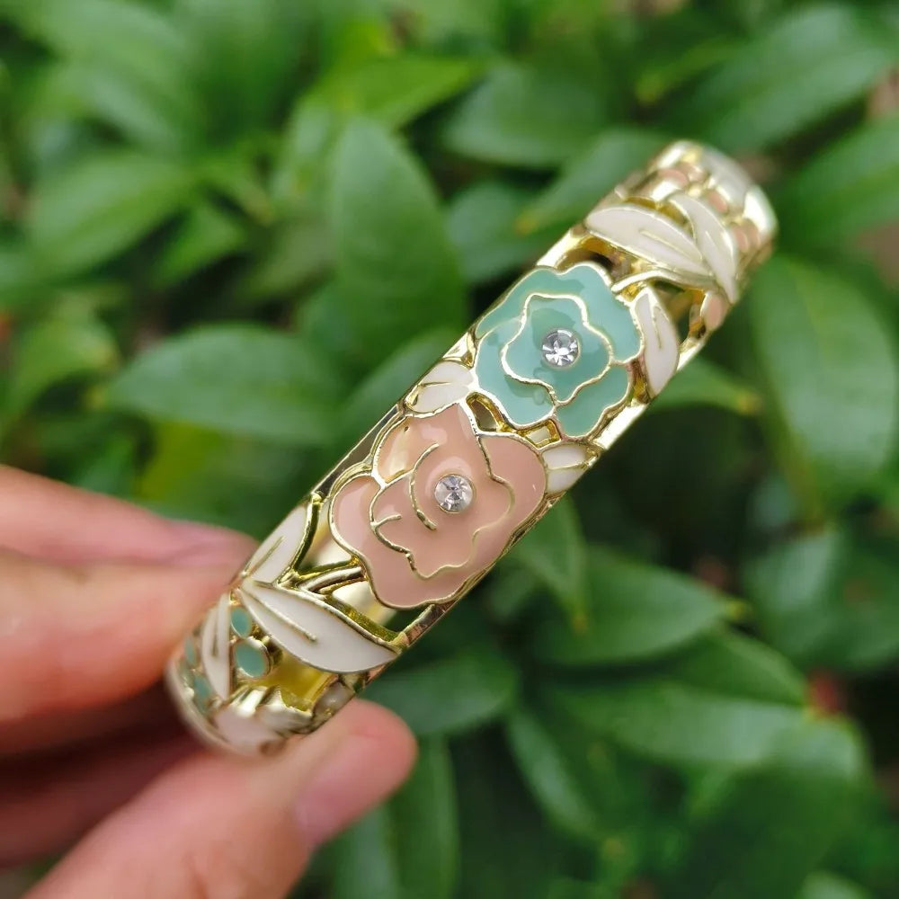 Chinese Cloisonné Enamel Peony Bangle – Filigree Flower Bracelet Enamel Bangle PLUSH 1