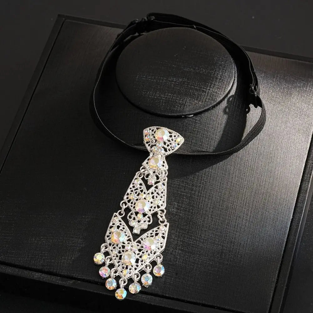 Rhinestone Crystal Necktie – Adjustable Tassel Formal Tie Rhinestone Necktie PLUSH