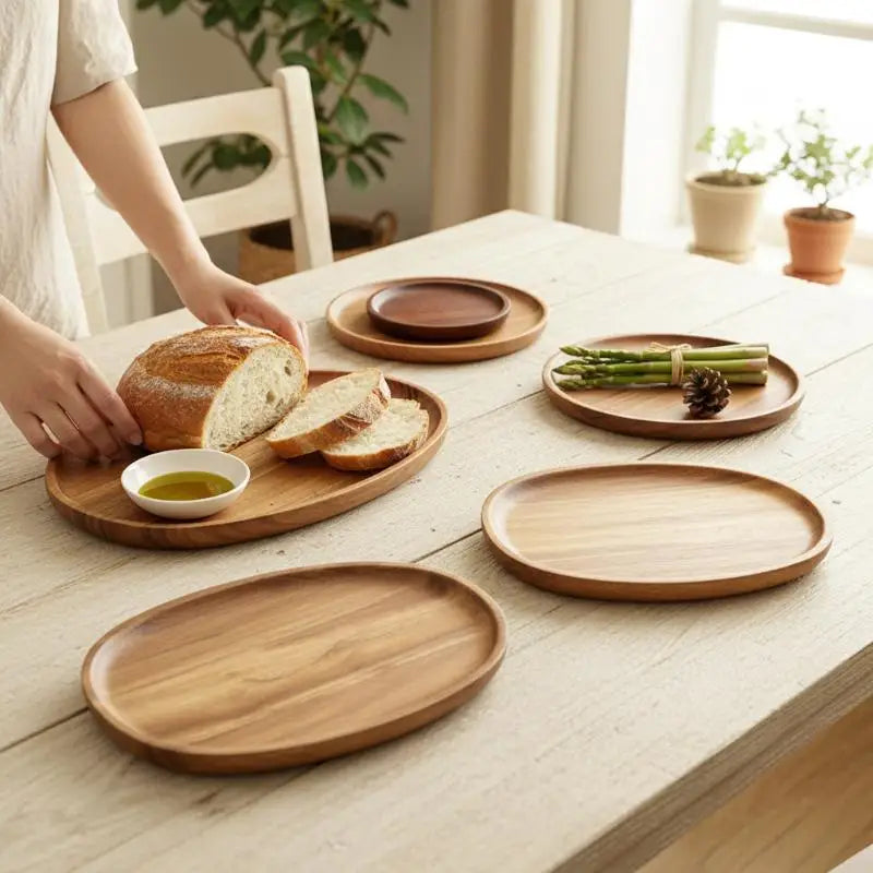 Rustic Wooden Serving Platter – Oval Wood Tray for Food & Decor Wooden Serving Tray PLUSH