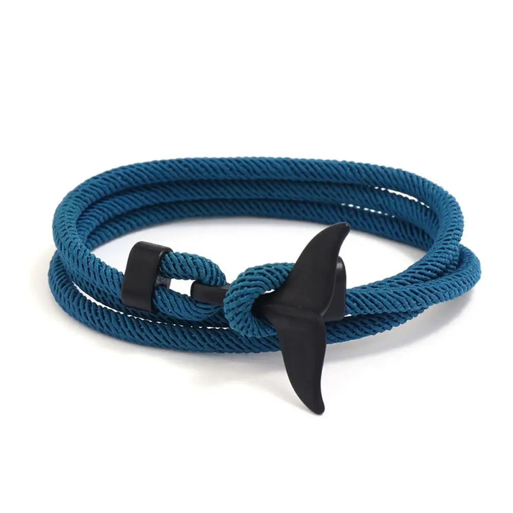 Whale Tail Braided Rope Charm Bracelet – Ocean Series Unisex Charm Bracelet PLUSH dark blue-black tail