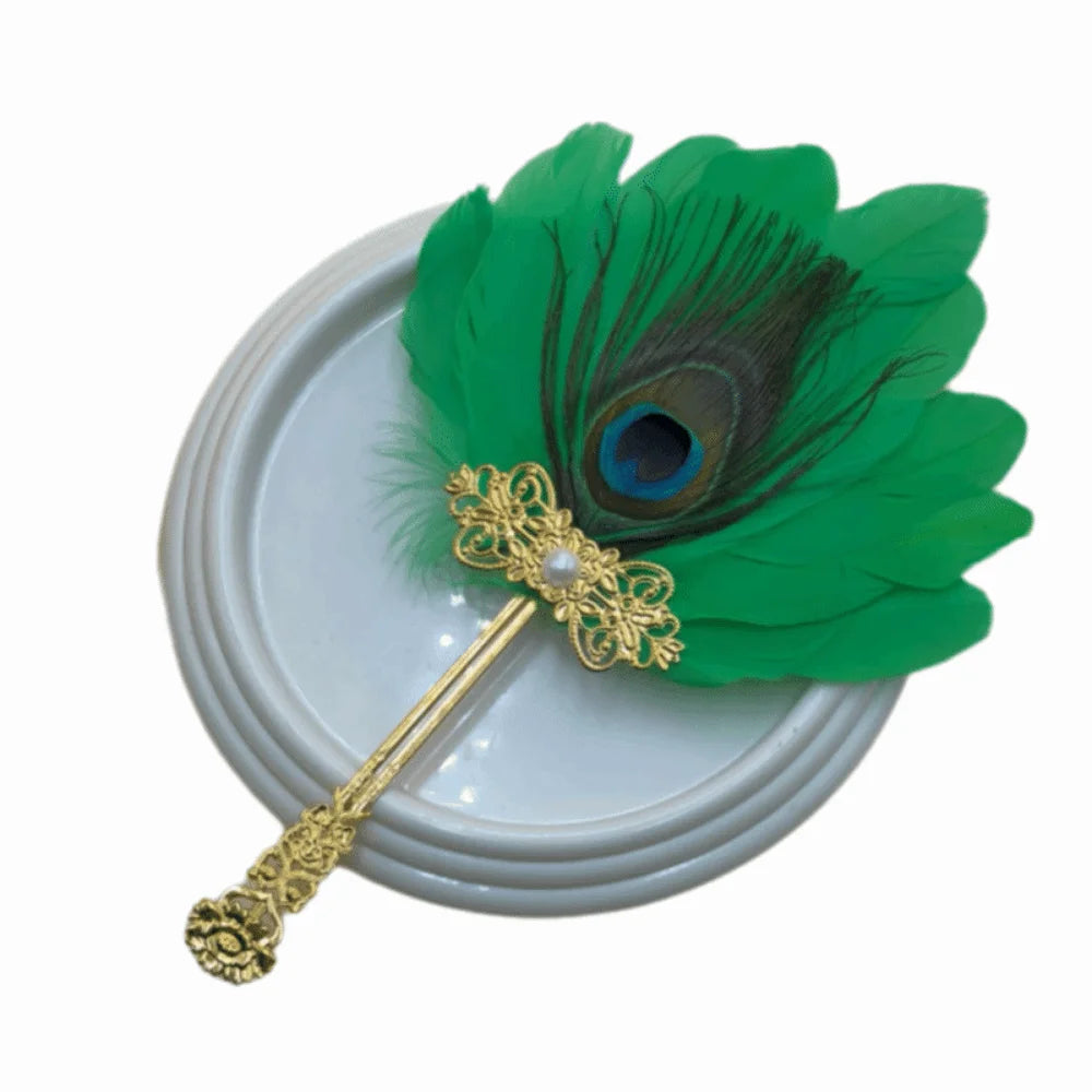 Peacock Feather Hand Fan – Vintage Dance & Photo Prop Decorative Hand Fan PLUSH Green