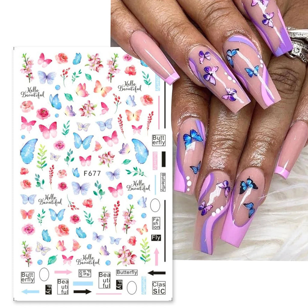 10pcs 3D Butterfly Nail Art Stickers – Holographic Floral Decals Nail Art Stickers PLUSH