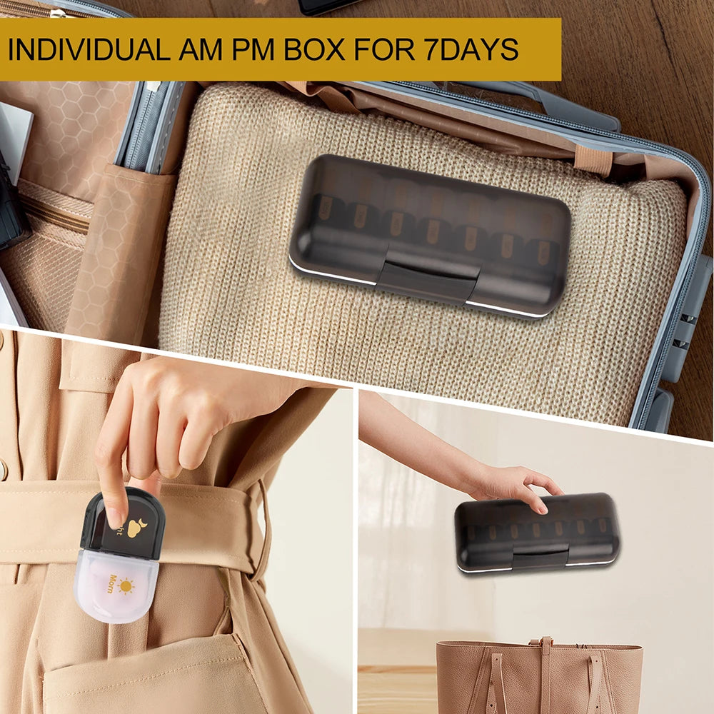 Weekly Pill Organizer AM PM – 7-Day Travel Pill Box Case Pill Organizer PLUSH