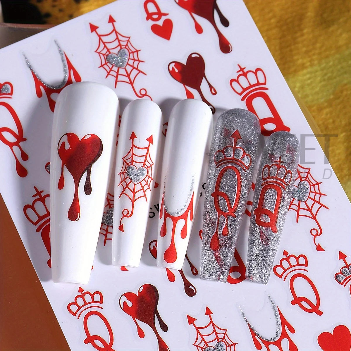 Poker Nail Glitter Stickers – Gothic Queen King Spider Web Decals Nail Art Stickers PLUSH