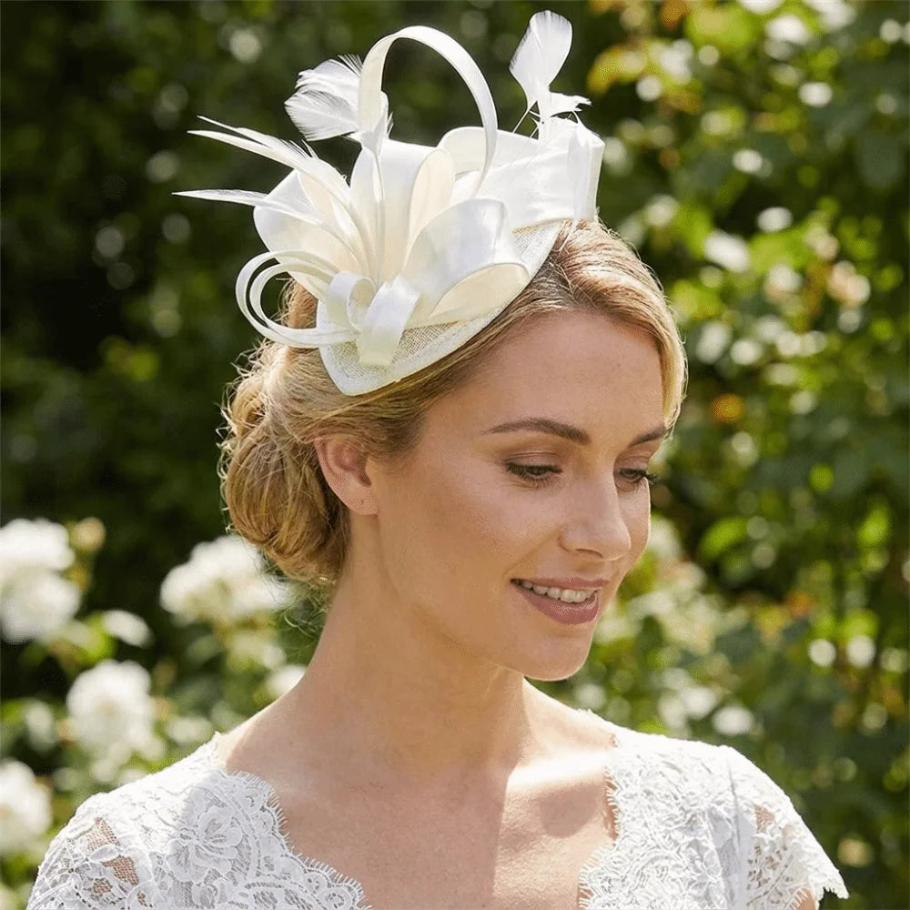 Sweet Bow Feather Fascinator Headband | Tea Party Hair Hoop Fascinator Headband PLUSH