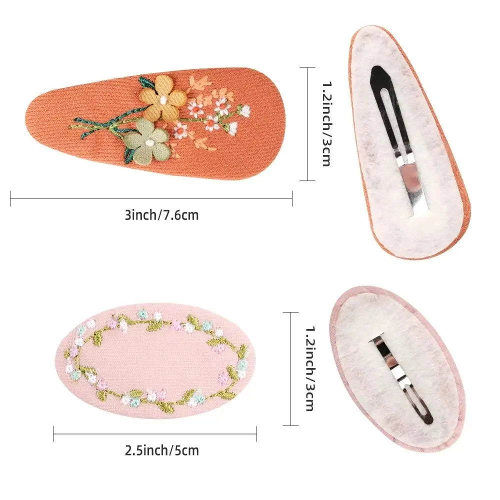 Floral Embroidery Hair Clip Set – 2pcs Fabric Barrettes Hair Clip Set PLUSH