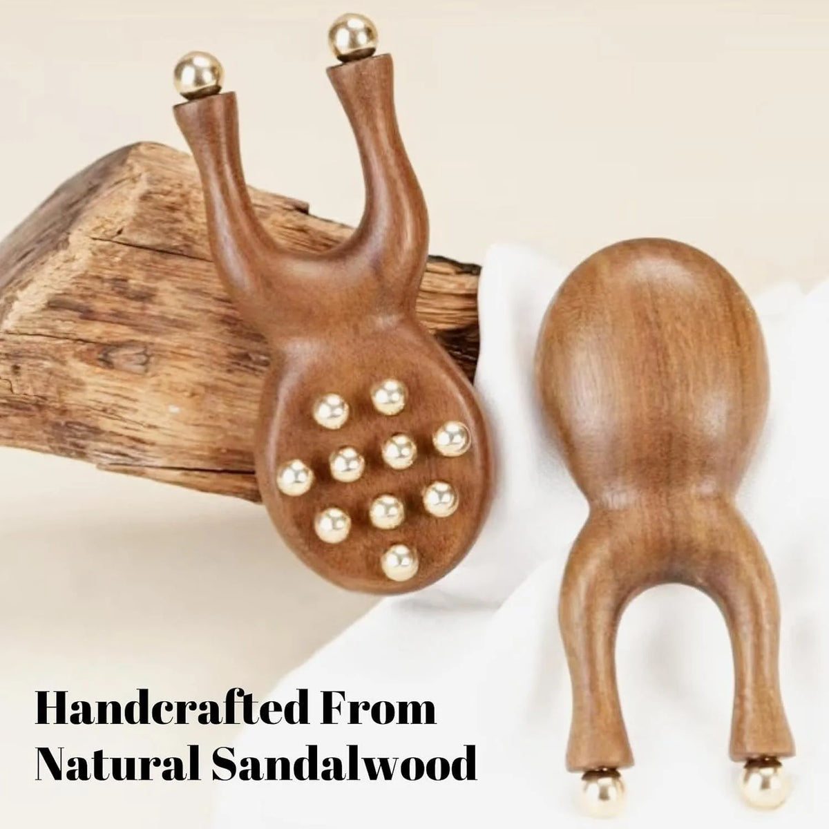 Sandalwood Y-Shaped Facial Roller – 12 Brass Beads Guasha Tool Facial Massage Roller PLUSH