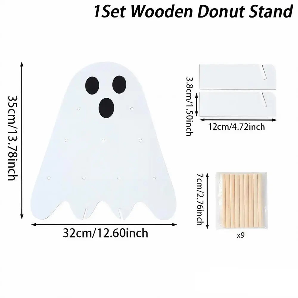 Halloween Ghost Bamboo Donut Board Stand – 9-Slot Dessert Display Dessert Display Stand PLUSH 1PC