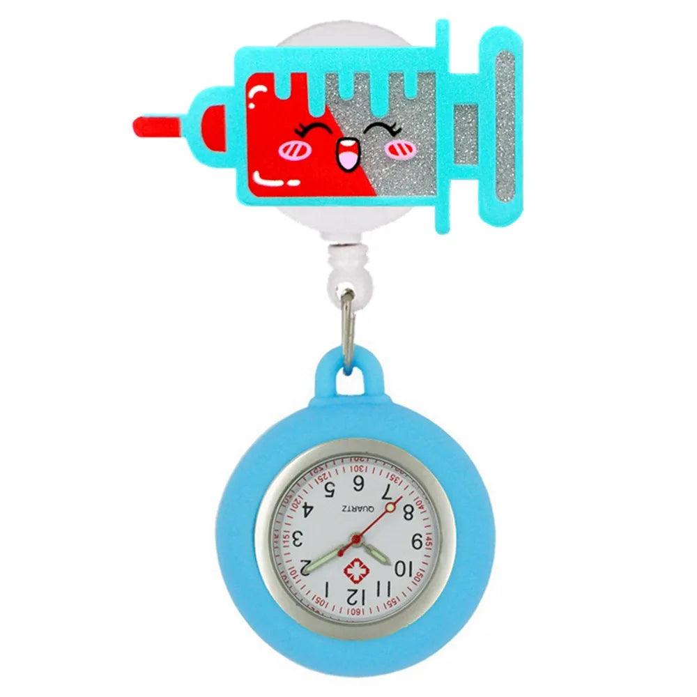 Cartoon Clip-On Nurse Fob Watch | Retractable Silicone Badge Reel Clip-On Fob Watch PLUSH B