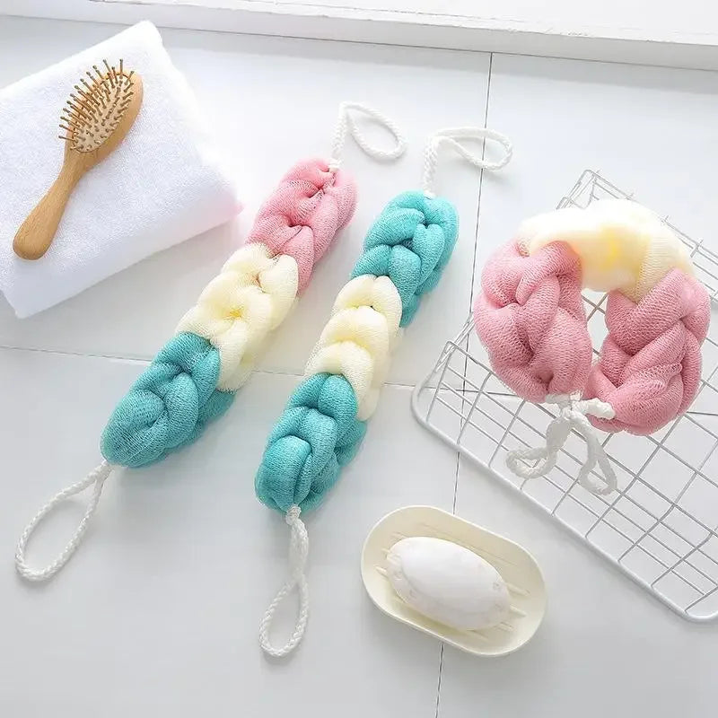 Exfoliating Bath Towel Long Handle Back Scrubber Mesh Body Scrubber PLUSH