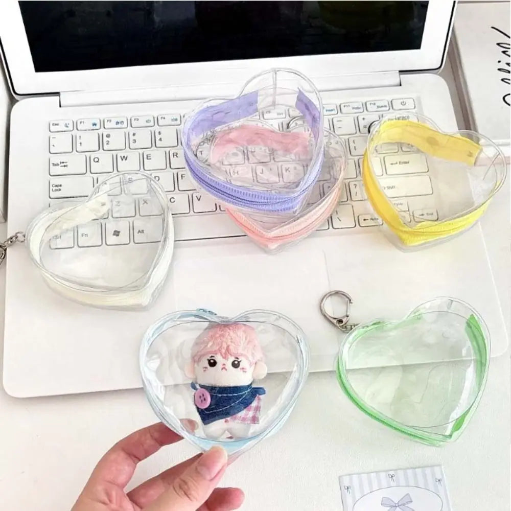 Transparent PVC Doll Storage Bag – Heart Zipper Display Case Doll Display Bag PLUSH