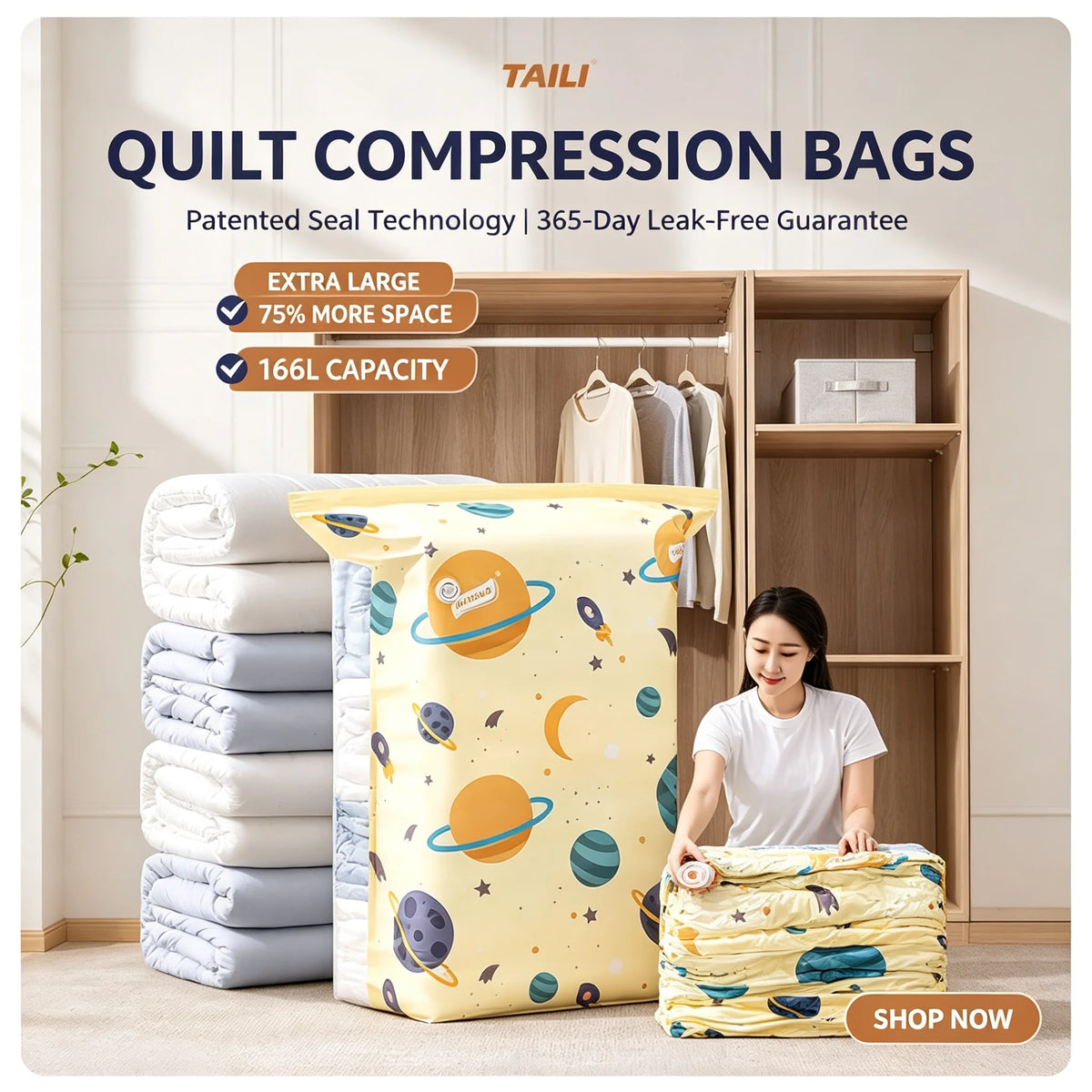 TAILI Vacuum Storage Bags – No-Pump Compression Bags Vacuum Storage Bags PLUSH