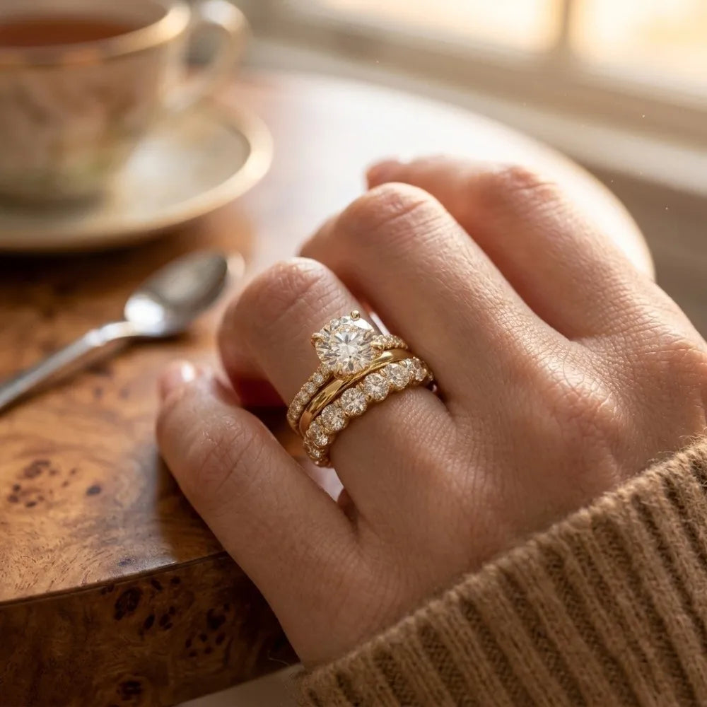 3-Piece Copper Zircon Stackable Ring Set – Gold Tone Fashion Stackable Ring Set PLUSH
