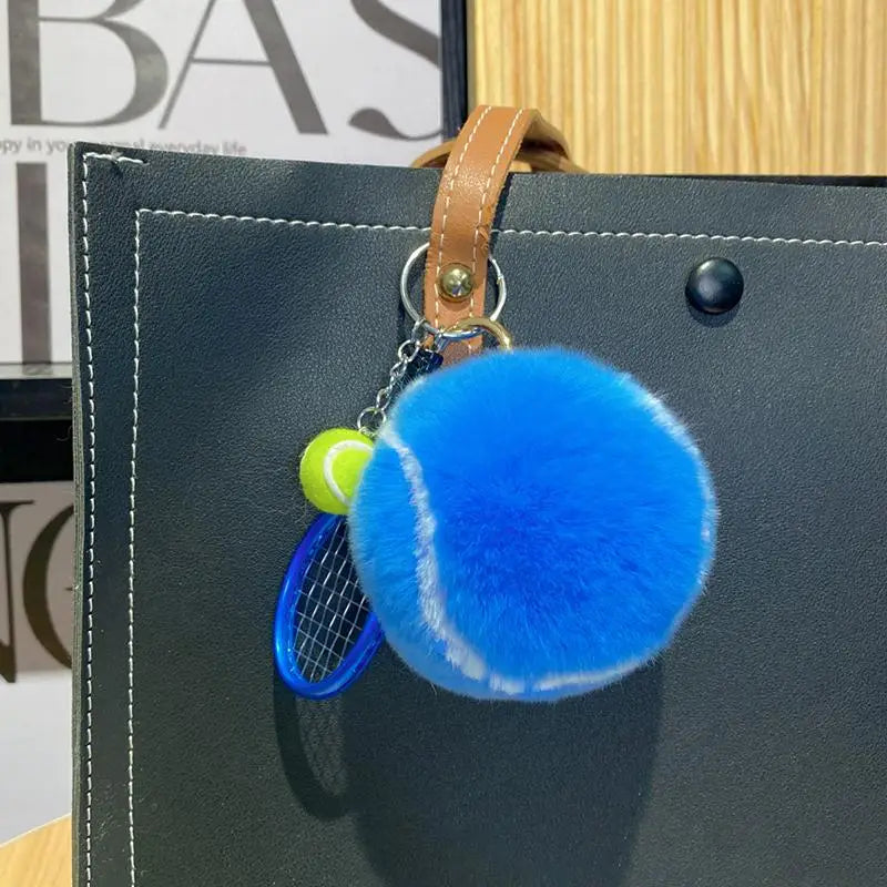 Tennis Ball Plush Keychain – Cute Cartoon Fur Bag Pendant Plush Keychain Charm PLUSH A1