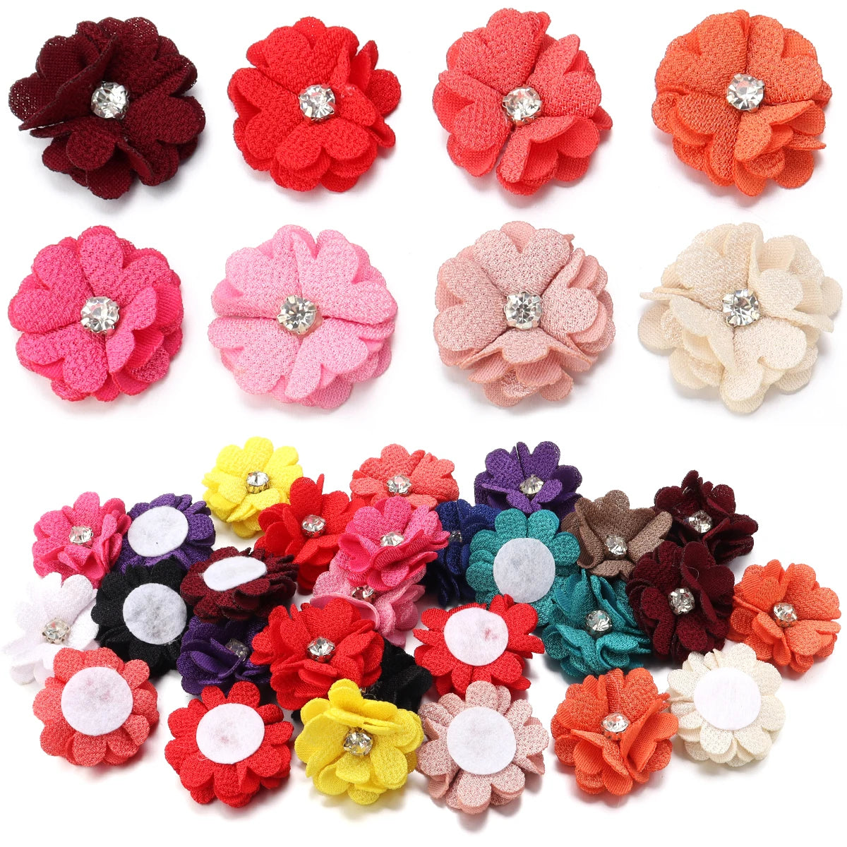 10pcs Fabric Flower Rhinestone Appliques – DIY Hair Clip Brooch Fabric Flower Appliques PLUSH