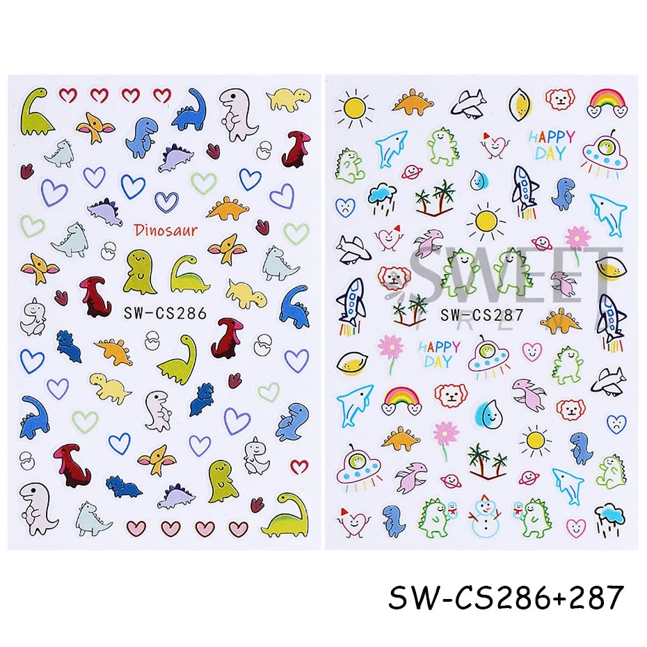 Cartoon Kawaii Nail Stickers – Dinosaur & DIY Decals 2/3pcs Nail Art Stickers PLUSH SW-CS286-287