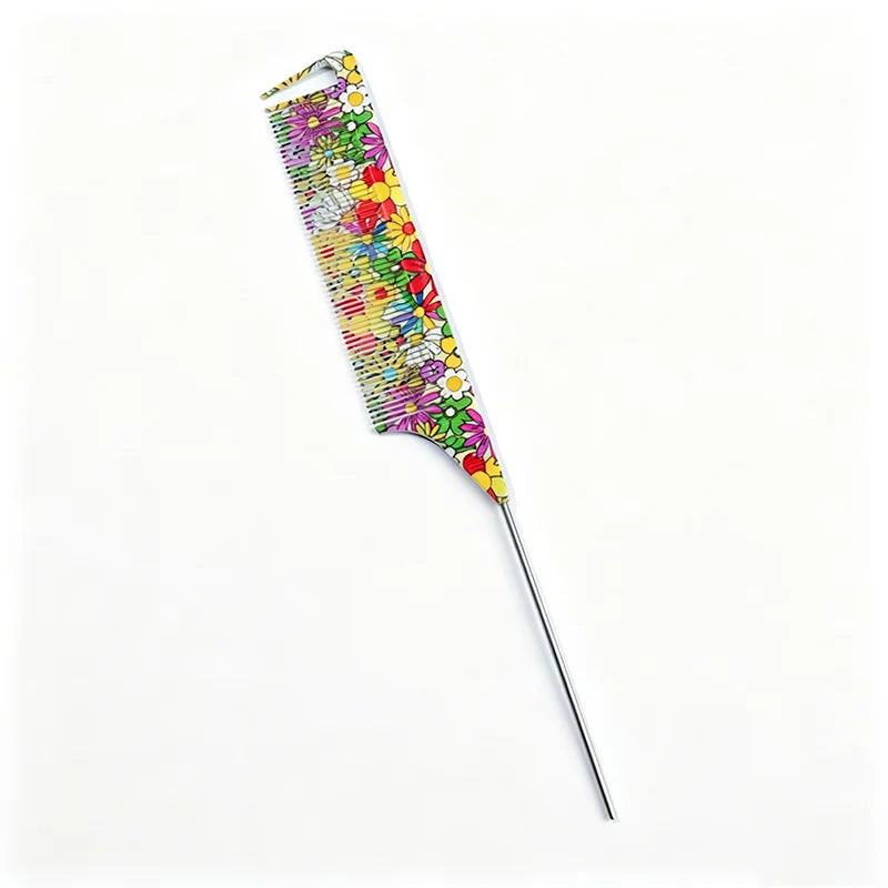 Anti-Static Floral Tail Comb – 5 Patterns | Salon & Home Hair Styling Comb PLUSH yellow