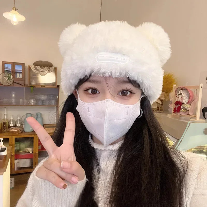 Fluffy Bear Knit Beanie – Chunky Fleece Winter Hat Women Winter Knit Beanie PLUSH