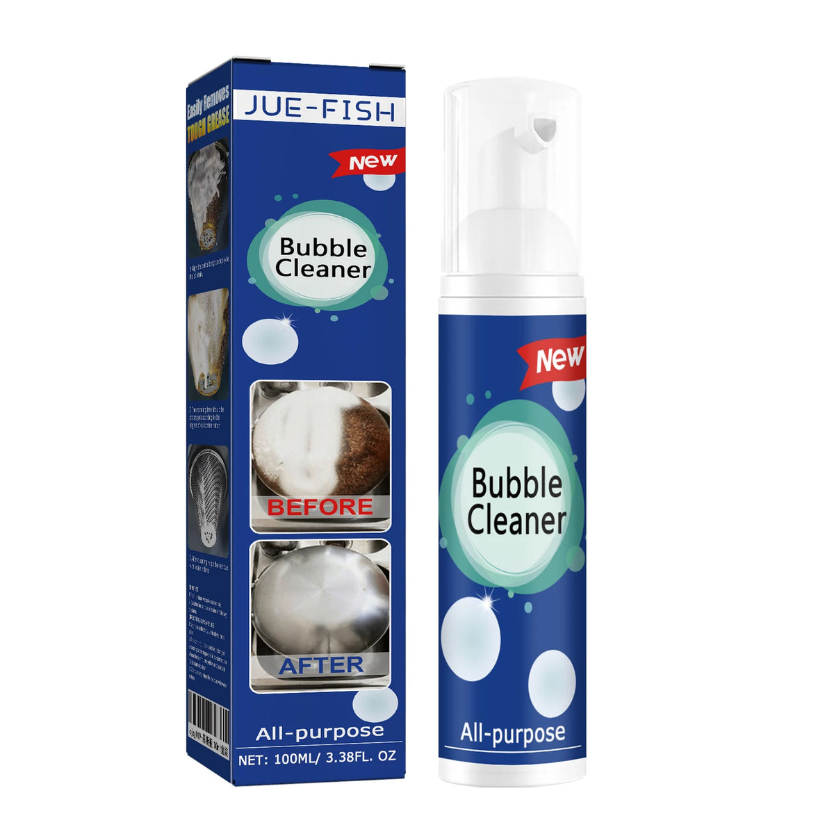 Jue-Fish Kitchen Foam Cleaner – Rinse-Free Oil Stain Remover Kitchen Foam Cleaner PLUSH 100ml Boxed