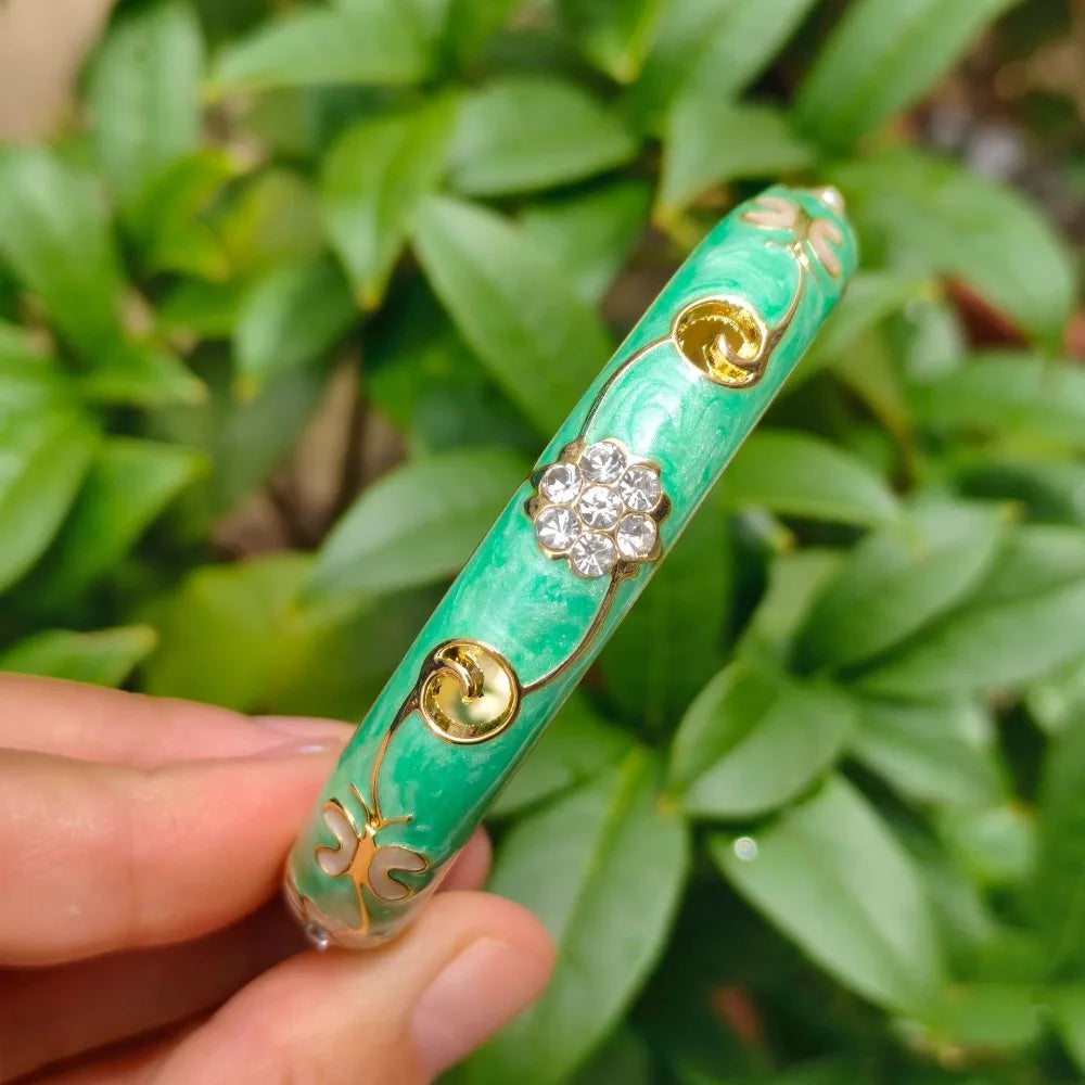Cloisonné Enamel Bangle – Vintage Chinese Rhinestone Jewelry Enamel Bangle PLUSH 11