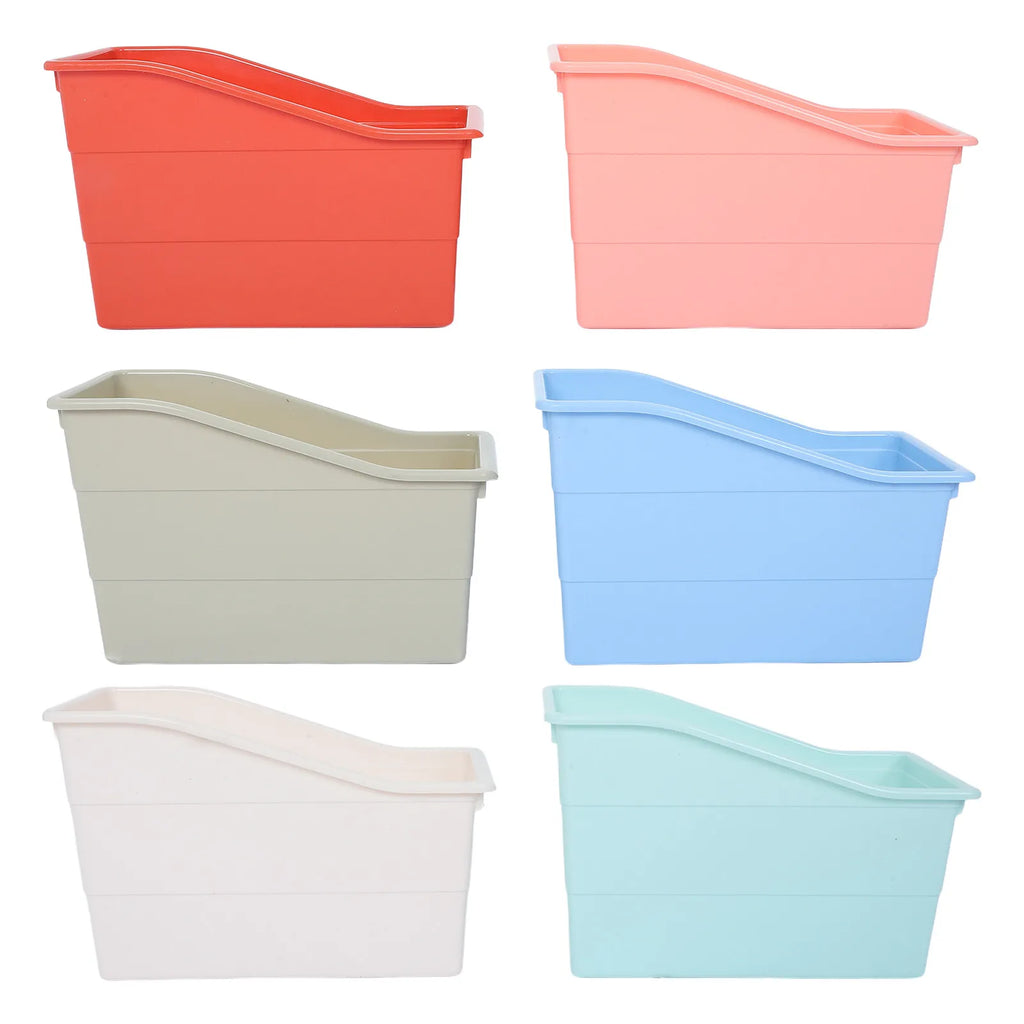 6-Pack Stackable Plastic Book Bins – Colorful Classroom Organizer Stackable Storage Bins PLUSH