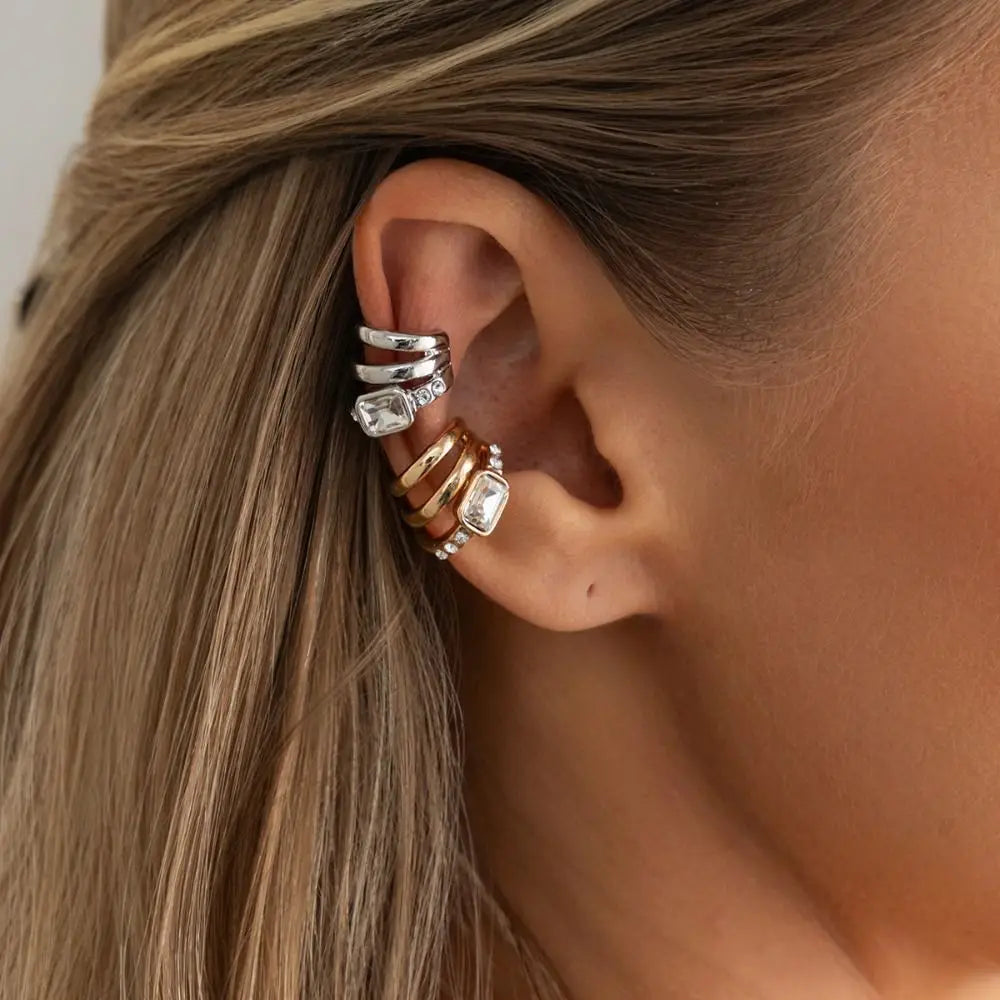 C-Shape Ear Cuff Multi-Layer Zircon Earrings – Gold & Silver Ear Cuff Earrings PLUSH