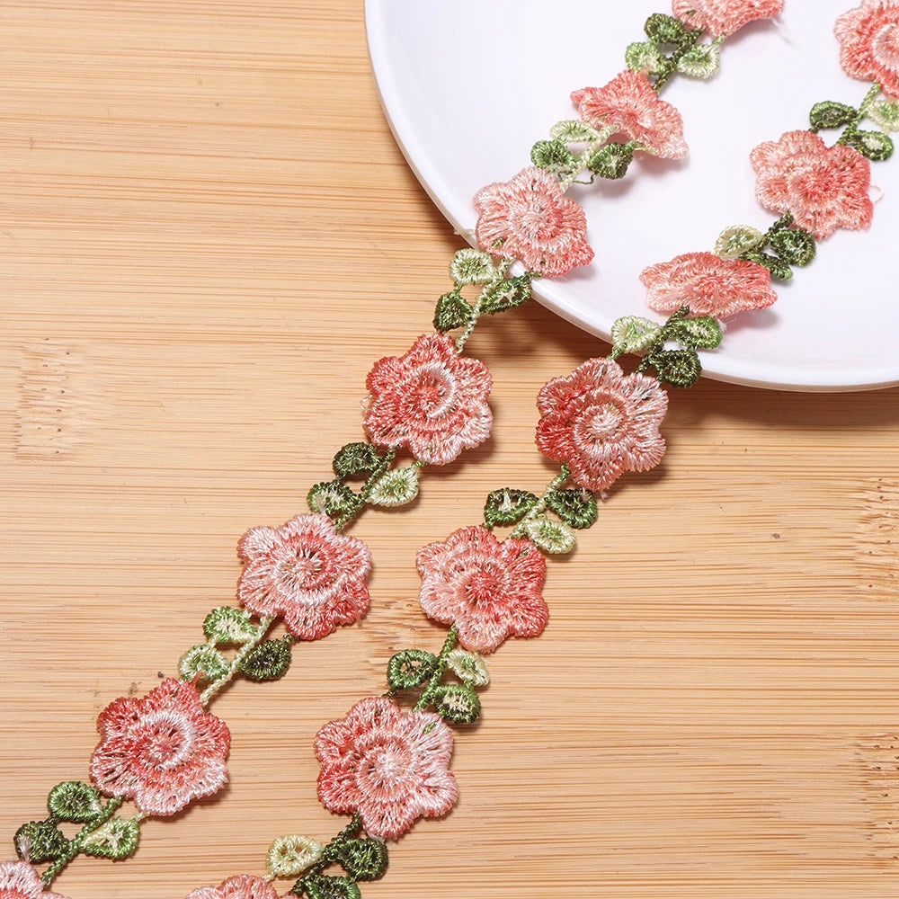 2 Yards Colorful Embroidery Flower Lace Trim for DIY Sewing Embroidery Lace Trim PLUSH orange pink 2cm