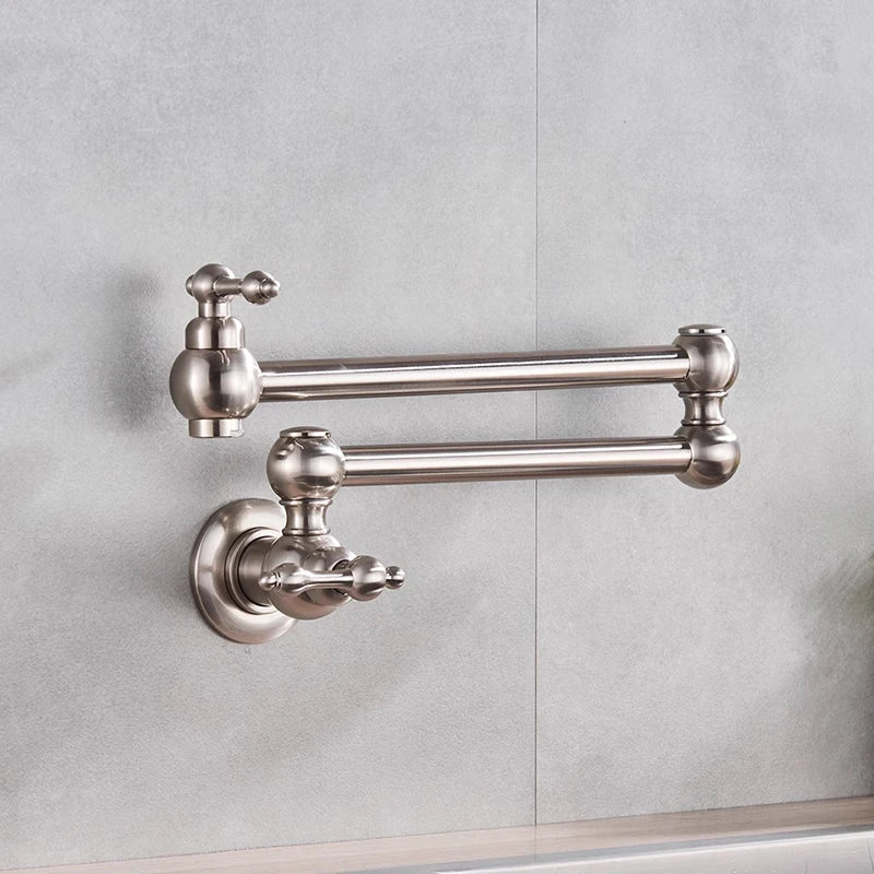 Wall Mount Brass Kitchen Faucet Chrome 360° Swivel | ELLEN Kitchen Faucet PLUSH Brush nickel
