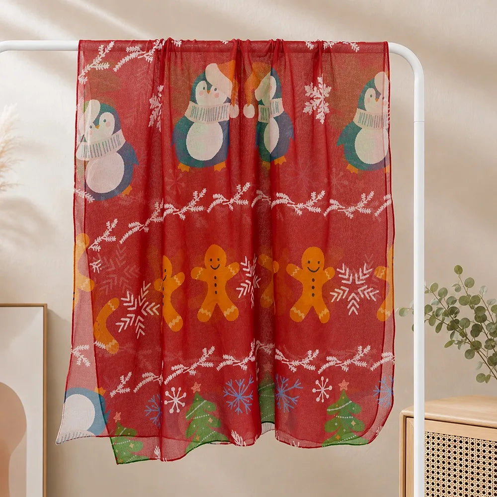 Women's Christmas Voile Scarf – Snowman Print Shawl 180x90cm Holiday Voile Scarf PLUSH 8