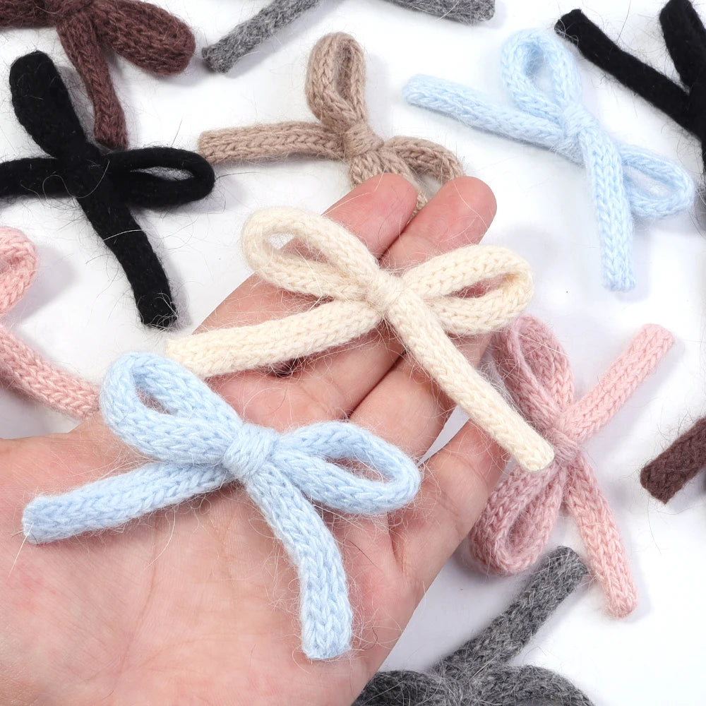 6pcs Handmade Knitted Wool Bows 5x7cm – Colorful Craft Bowknots Craft Bow Embellishments PLUSH
