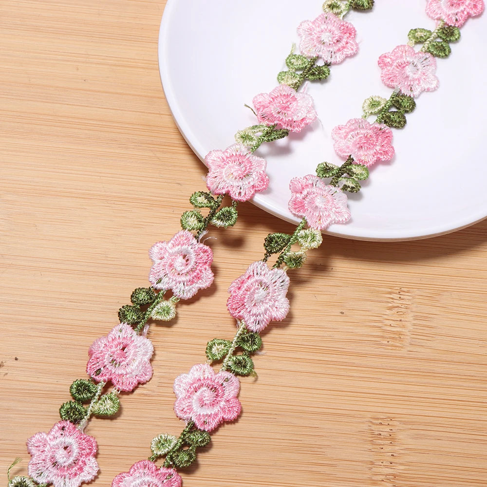 2 Yards Colorful Embroidery Flower Lace Trim for DIY Sewing Embroidery Lace Trim PLUSH pink 2cm