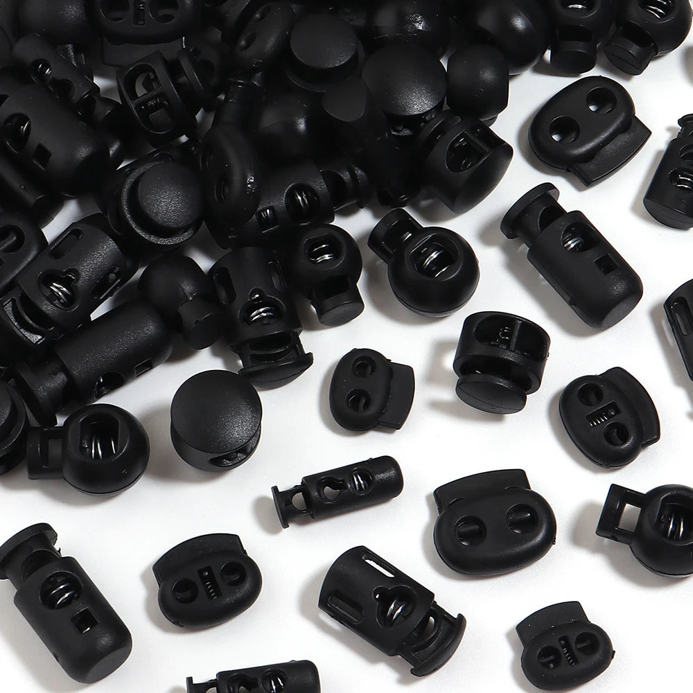 Black Plastic Cord Lock Spring Stoppers 30–50pcs | Multi Size Cord Lock Stoppers PLUSH