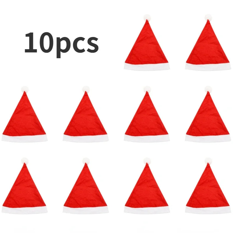 Santa Claus Christmas Hats Adults & Kids – Non-Woven Cap Christmas Party Hat PLUSH as show adult 10pcs