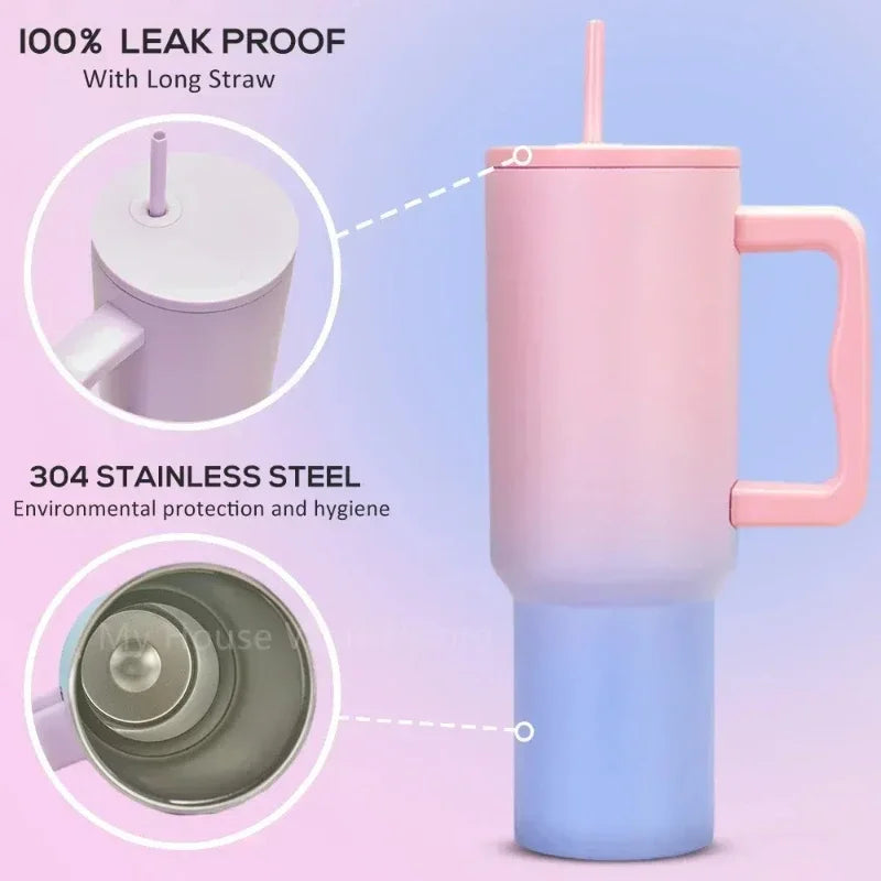 40oz Vacuum Insulated Tumbler with Handle, Lid & Straw Insulated Travel Tumbler PLUSH