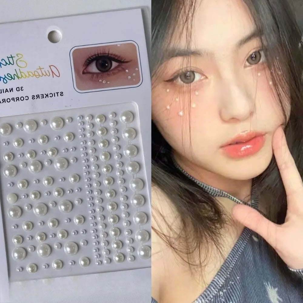 White Pearl Rhinestone Face Body Nail Hair Jewel Stickers Body Jewel Stickers PLUSH