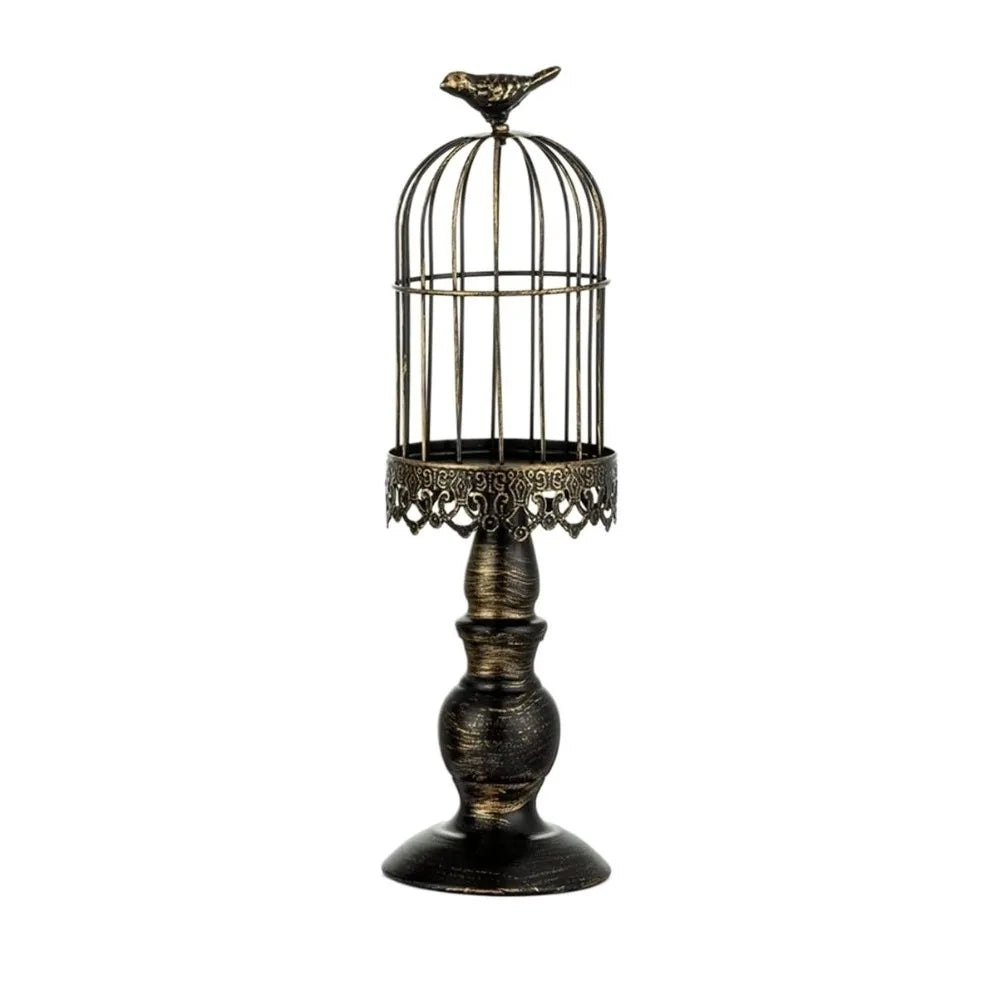 Vintage Iron Birdcage Candle Holder – Tabletop Décor Stand Iron Candle Holder PLUSH Large Black