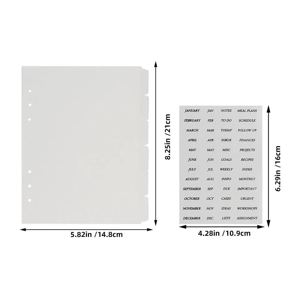 A5 Index Divider Tabs 6-Hole Clear PP Binder + Monthly Stickers Binder Divider Tabs PLUSH