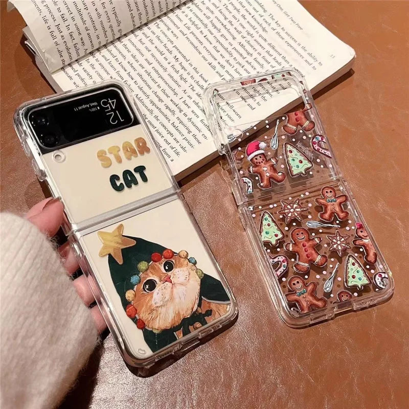 Christmas Cat Clear Case for Samsung Galaxy Z Flip 3 4 5 6 Phone Case PLUSH