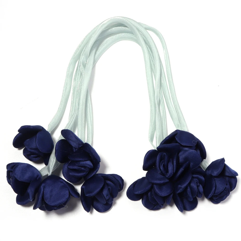5pcs Satin Ribbon Rose Flower Strings – DIY Hair & Craft Decor Ribbon Flower Trim PLUSH royal blue
