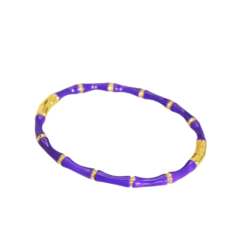 Colorful Bamboo Joint Bangle – Gold Stainless Steel Enamel Bracelet Enamel Bangle Bracelet PLUSH Purple