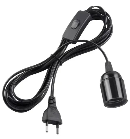 E27 Pendant Lamp Holder 1.8m Cord EU Plug with Switch Pendant Lamp Holder PLUSH Black