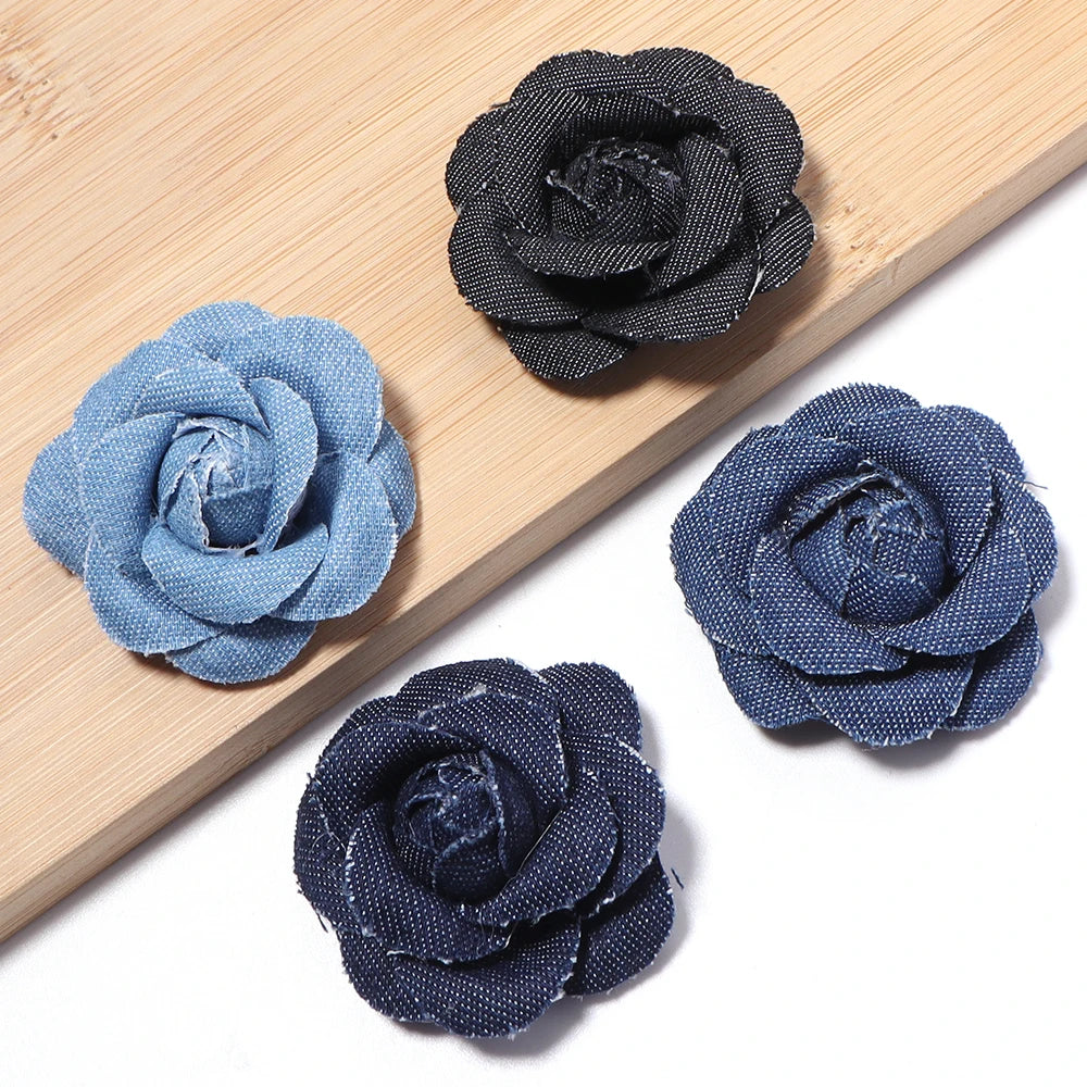3pcs Denim Handmade Camellia Flowers 4.5cm – DIY Crafts Decor Fabric Craft Flowers PLUSH
