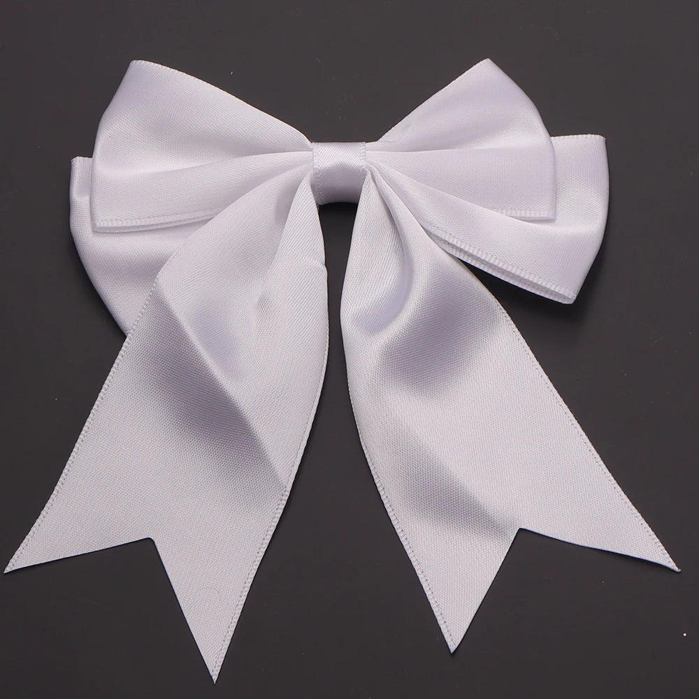 5pcs Double Layer Satin Swallowtail Bows – DIY Hair & Jewelry Ribbon Bow Findings PLUSH white 1