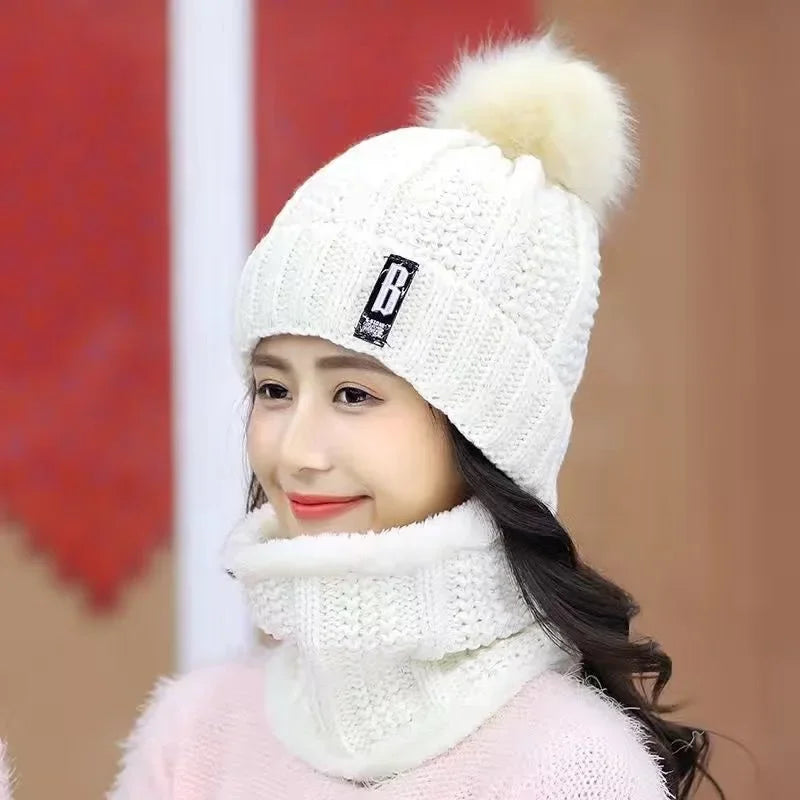 Women's Winter Knit Hat & Scarf Set – Padded Ear Protection Winter Hat Scarf Set PLUSH